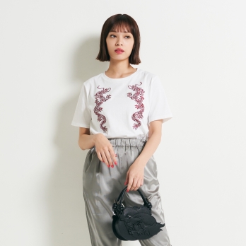 FLOWER DRAGON EMBROIDERY TEE SHIRTS