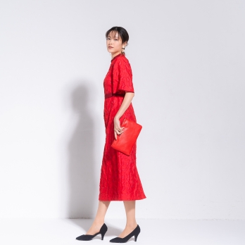 【DRESS COLLECTION】 ジャカードIラインドレス 詳細画像