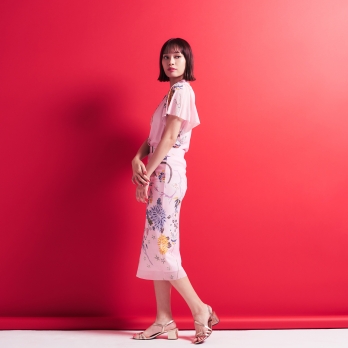 PLUM PRINT ON STRETCH NETTING　スカート 詳細画像