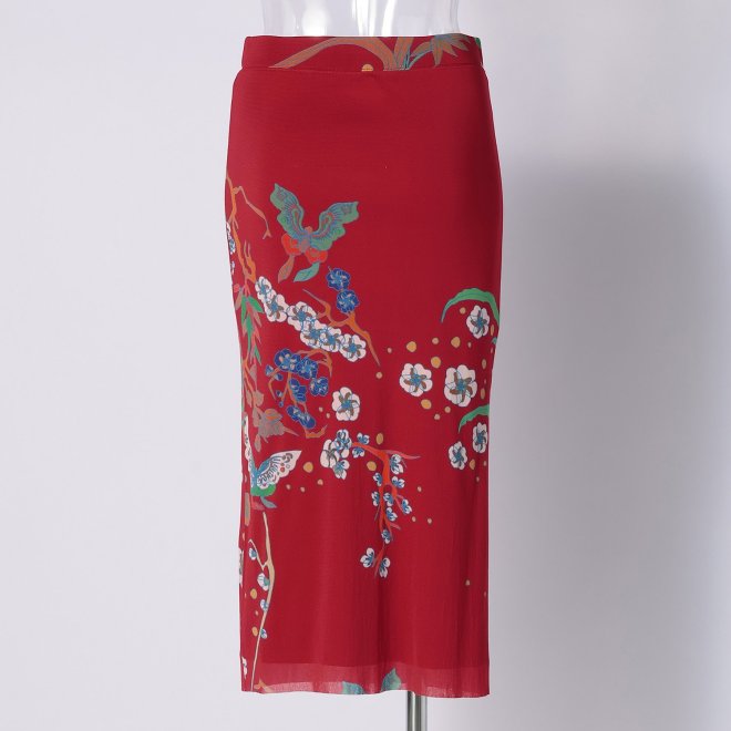 PLUM PRINT ON STRETCH NETTING　スカート 詳細画像 レッド 2