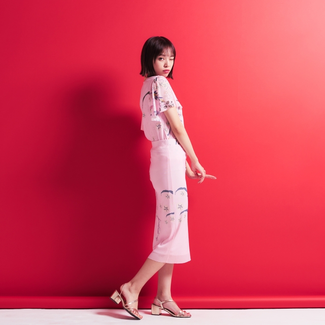 PLUM PRINT ON STRETCH NETTING　スカート 詳細画像 ライトピンク 4