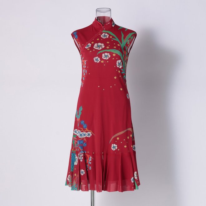 PLUM PRINT ON STRETCH NETTING　ドレス 詳細画像 レッド 1