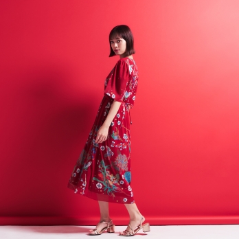 PLUM PRINT ON STRETCH NETTING　ドレス 詳細画像