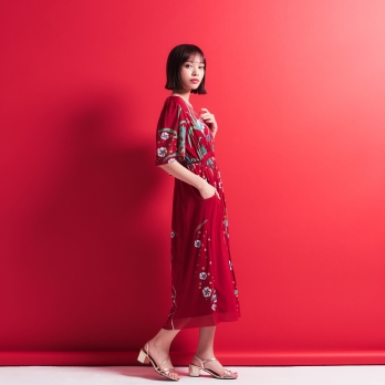 PLUM PRINT ON STRETCH NETTING　ドレス 詳細画像