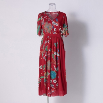 PLUM PRINT ON STRETCH NETTING　ドレス 詳細画像