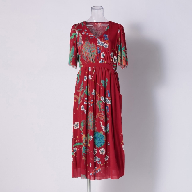 PLUM PRINT ON STRETCH NETTING　ドレス 詳細画像 レッド 5