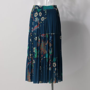 NAVY FLORAL STRETCH NETTING　スカート 詳細画像