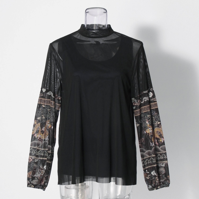 Dragon cloud print net ブラウス 詳細画像 黒系マルチ 5