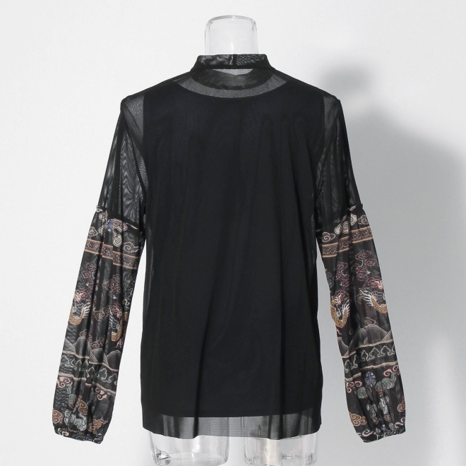 Dragon cloud print net ブラウス 詳細画像 黒系マルチ 7
