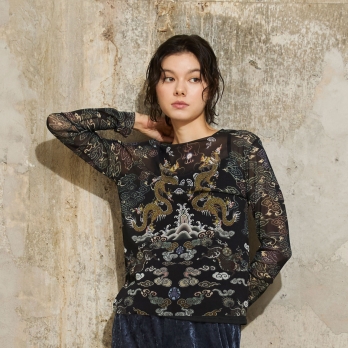 Dragon cloud print net ブラウス