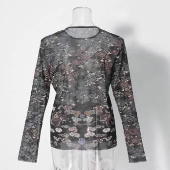 Dragon cloud print net ブラウス 詳細画像