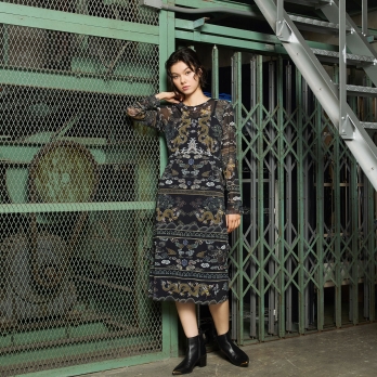 Dragon cloud print net ドレス