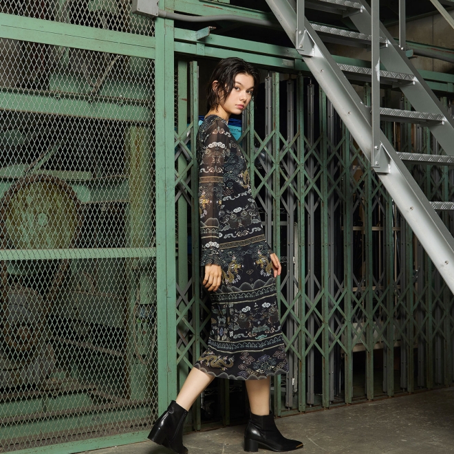 【COMING SOON】Dragon cloud print net ドレス 詳細画像 黒系マルチ 4