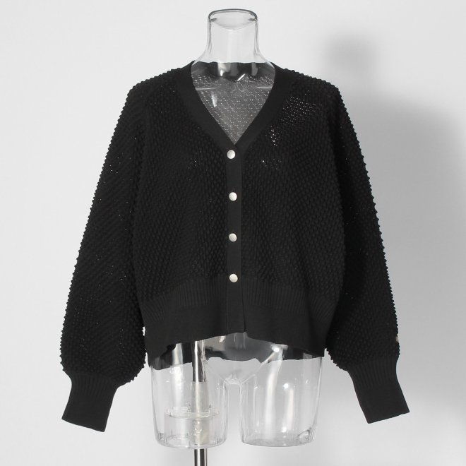 【COMING SOON】WLC ワッフルシアーニットカーディガン 詳細画像 ブラック 1