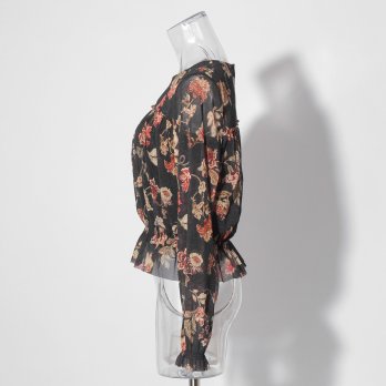 【COMING SOON】Vintage flower dantsu print netting ブラウス 詳細画像