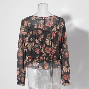 【COMING SOON】Vintage flower dantsu print netting ブラウス 詳細画像