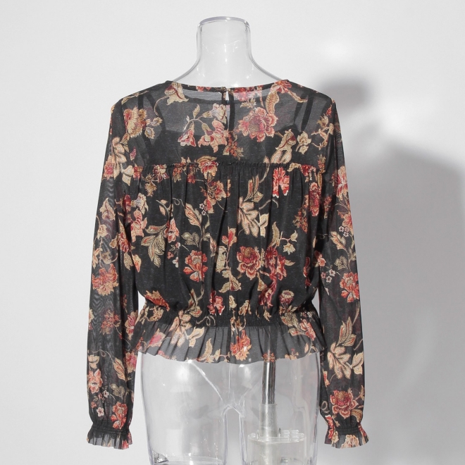 【COMING SOON】Vintage flower dantsu print netting ブラウス 詳細画像 ブルー系マルチ 3