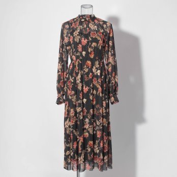 【COMING SOON】Vintage flower dantsu print netting ドレス