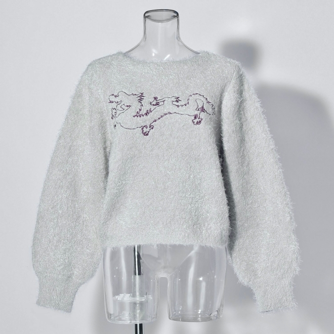 【COMING SOON】WLC ドラゴンダブルフェイスシャギー ニット 詳細画像 ライトグレー 1