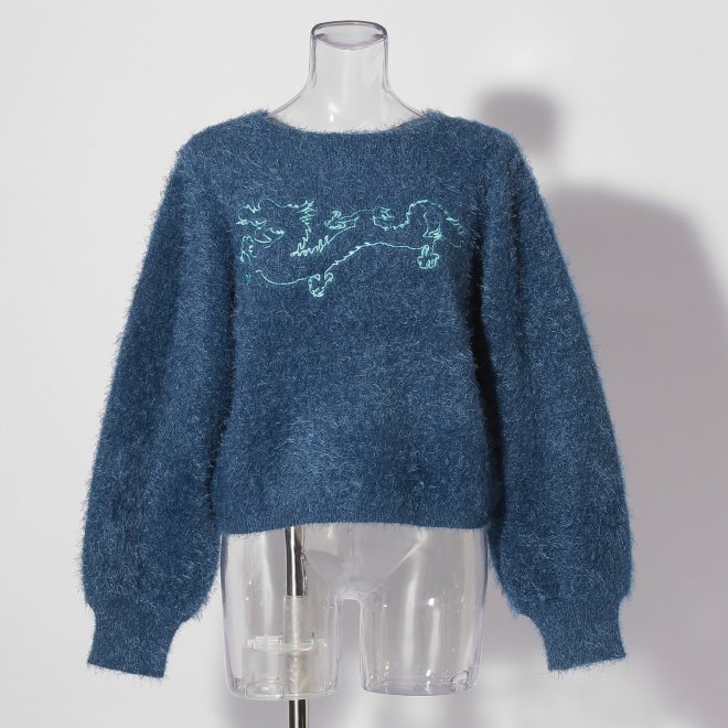 【COMING SOON】WLC ドラゴンダブルフェイスシャギー ニット 詳細画像 ネイビー 1