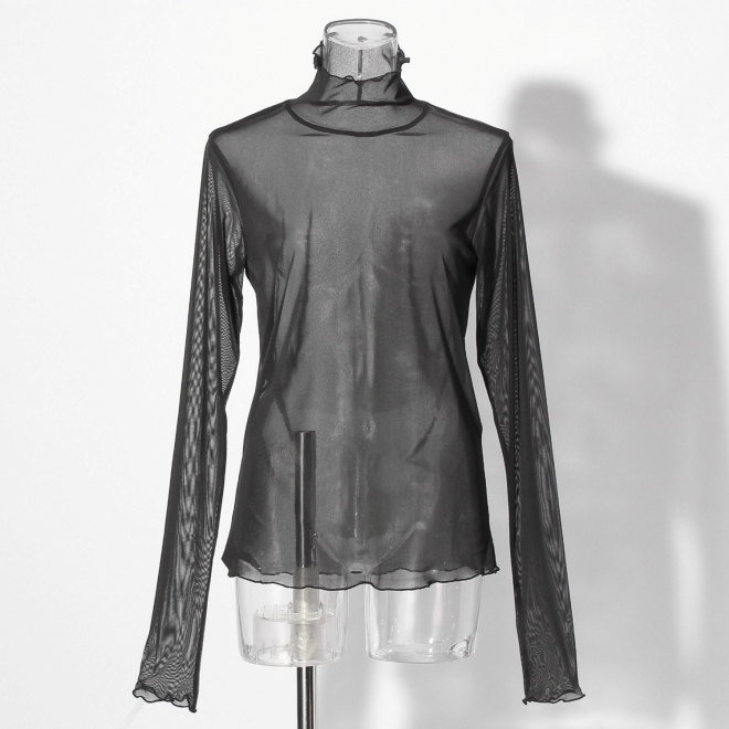 【まとう化粧品 HADA WEAR】TULLE HIGH NECK ブラウス 詳細画像 ブラック 1