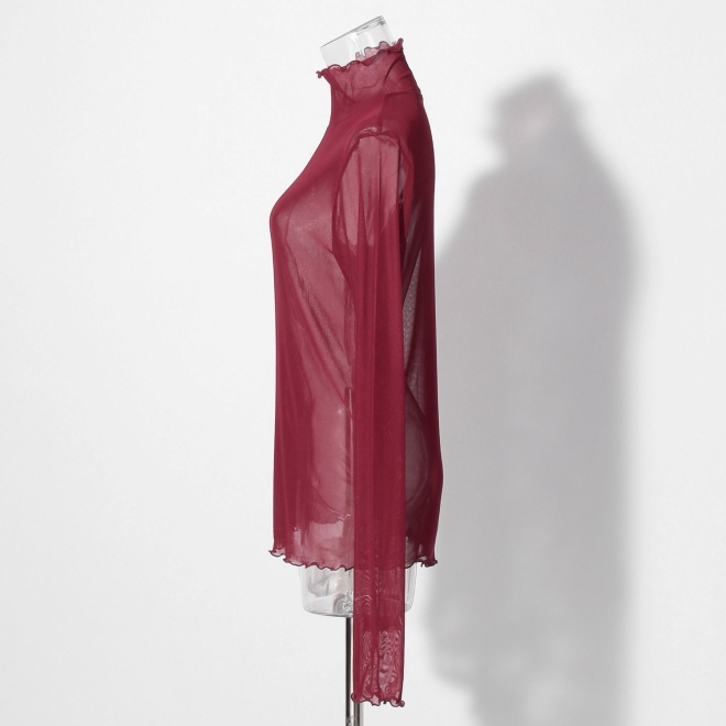 【まとう化粧品 HADA WEAR】TULLE HIGH NECK ブラウス 詳細画像 レッド 2