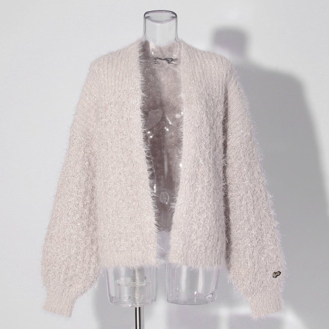 【COMING SOON】WLC ラメフラワーフェザーモールネップ カーディガン 詳細画像 ライトグレー 1