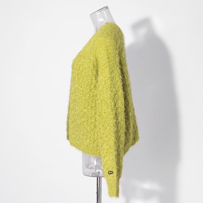 【COMING SOON】WLC ラメフラワーフェザーモールネップ カーディガン 詳細画像 イエロー 2