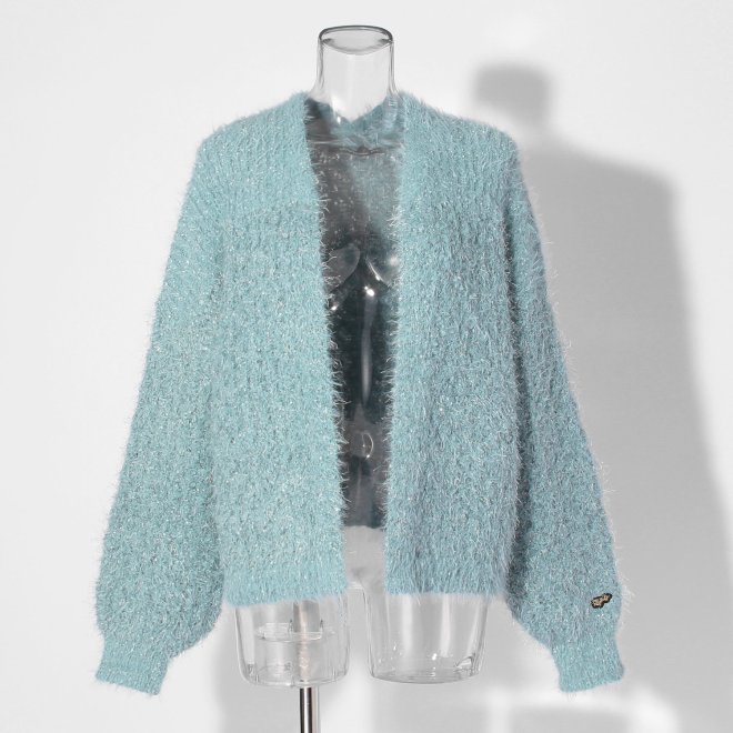 【COMING SOON】WLC ラメフラワーフェザーモールネップ カーディガン 詳細画像 ライトブルー 1