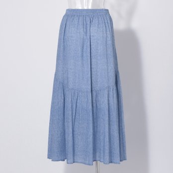 【COMING SOON】WL Vintage denim print ギャザーヨーク スカート 詳細画像