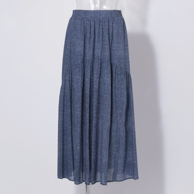 【COMING SOON】WL Vintage denim print ギャザーヨーク スカート 詳細画像 ネイビー 1