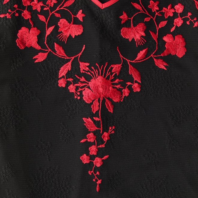 Flower embroidery on jacquard tulle ブラウス 詳細画像 ブラック 3