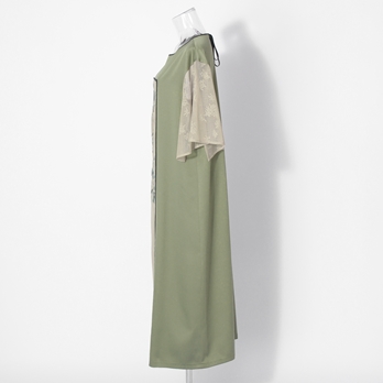 Flower embroidery on jacquard tulle ドレス 詳細画像