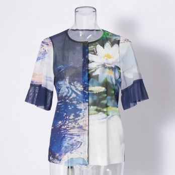 Night blooming waterlily print ブラウス 詳細画像