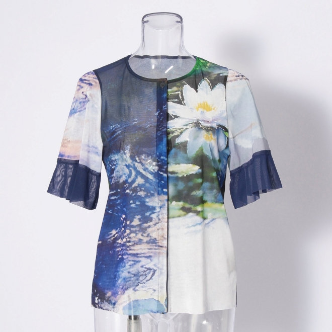 Night blooming waterlily print ブラウス 詳細画像 ブルー系マルチ 4