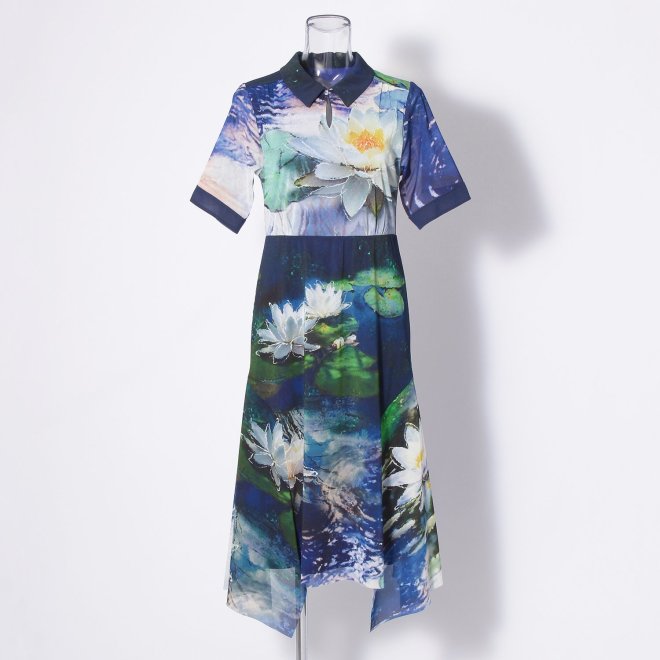 Night blooming waterlily print ドレス