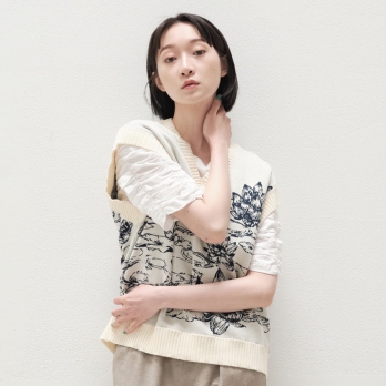 Waterlily jacquard ニットベスト 詳細画像