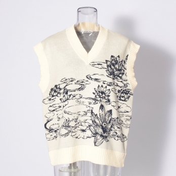 Waterlily jacquard ニットベスト 詳細画像