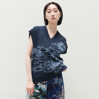 Waterlily jacquard ニットベスト 詳細画像