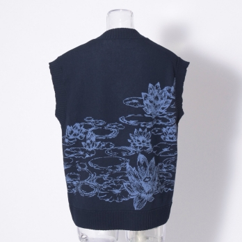 Waterlily jacquard ニットベスト 詳細画像