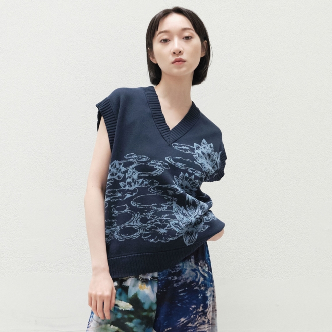 Waterlily jacquard ニットベスト