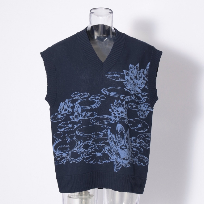 Waterlily jacquard ニットベスト 詳細画像 ネイビー 2