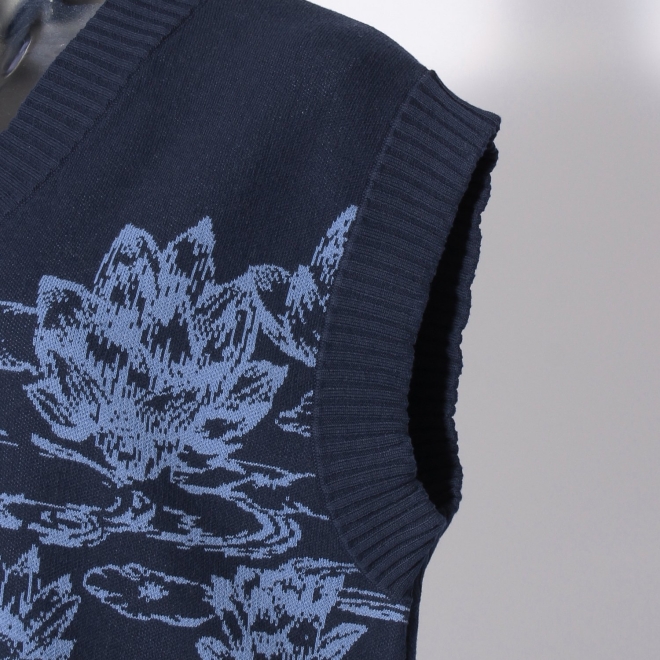 Waterlily jacquard ニットベスト 詳細画像 ネイビー 6