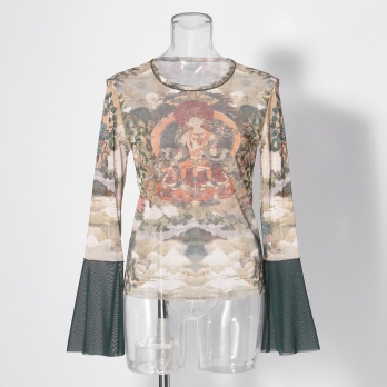 【COMING SOON】Buddha print net ブラウス 詳細画像
