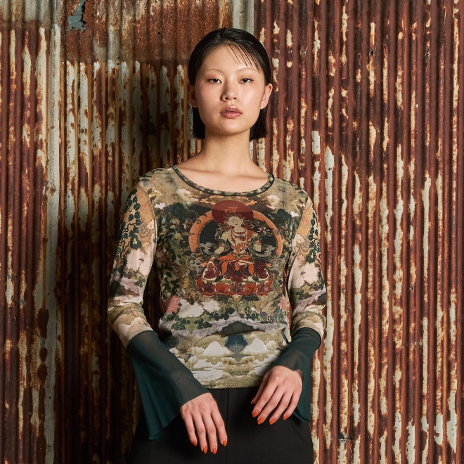 【COMING SOON】Buddha print net ブラウス 詳細画像 グリーン系マルチ 1
