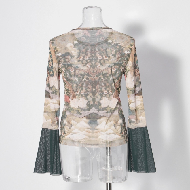 【COMING SOON】Buddha print net ブラウス 詳細画像 グリーン系マルチ 7