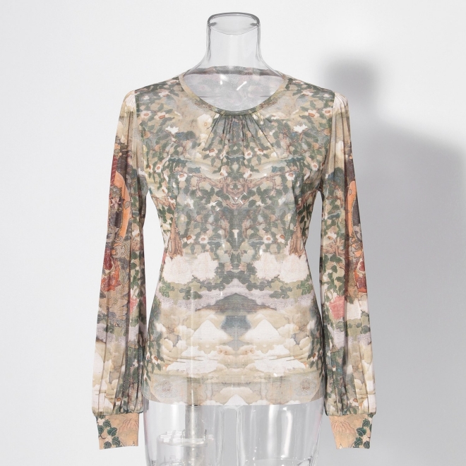 【COMING SOON】Buddha print net ブラウス 詳細画像 グリーン系マルチ 5