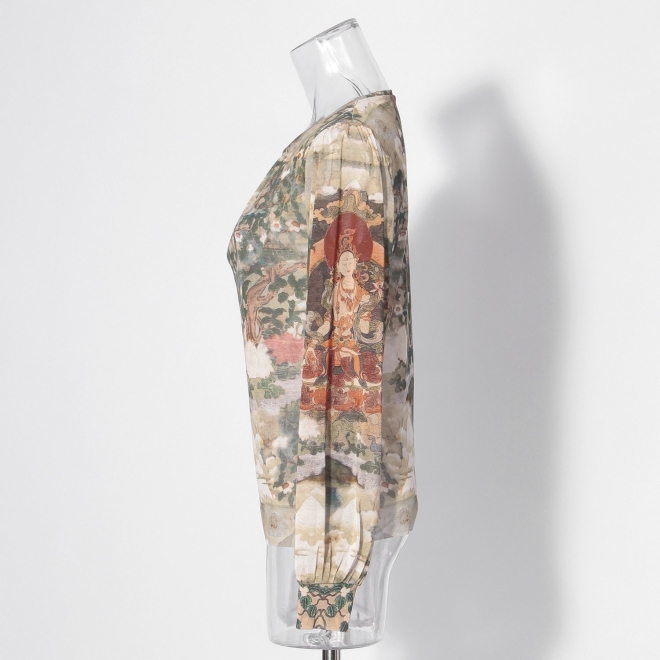 【COMING SOON】Buddha print net ブラウス 詳細画像 グリーン系マルチ 6