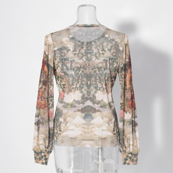 【COMING SOON】Buddha print net ブラウス 詳細画像 グリーン系マルチ 7