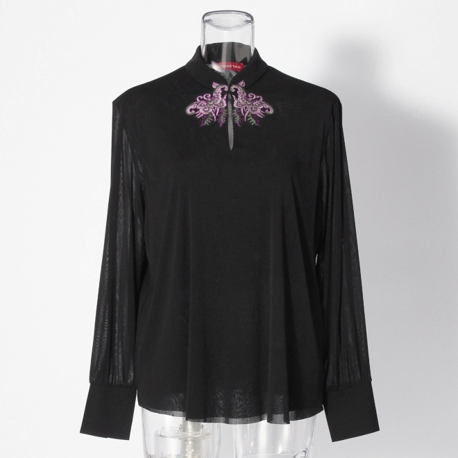 【COMING SOON】Butterfly flower embroidery on net ブラウス